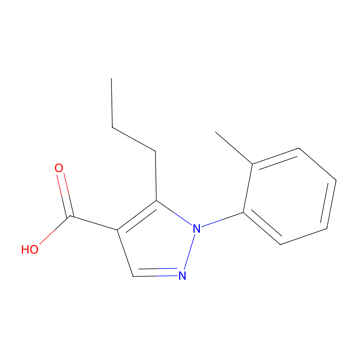 1-(2-methylphenyl)-5-propyl-1H-pyrazole-4-carboxylic acid molecular structure, CAS 1002284-36-7