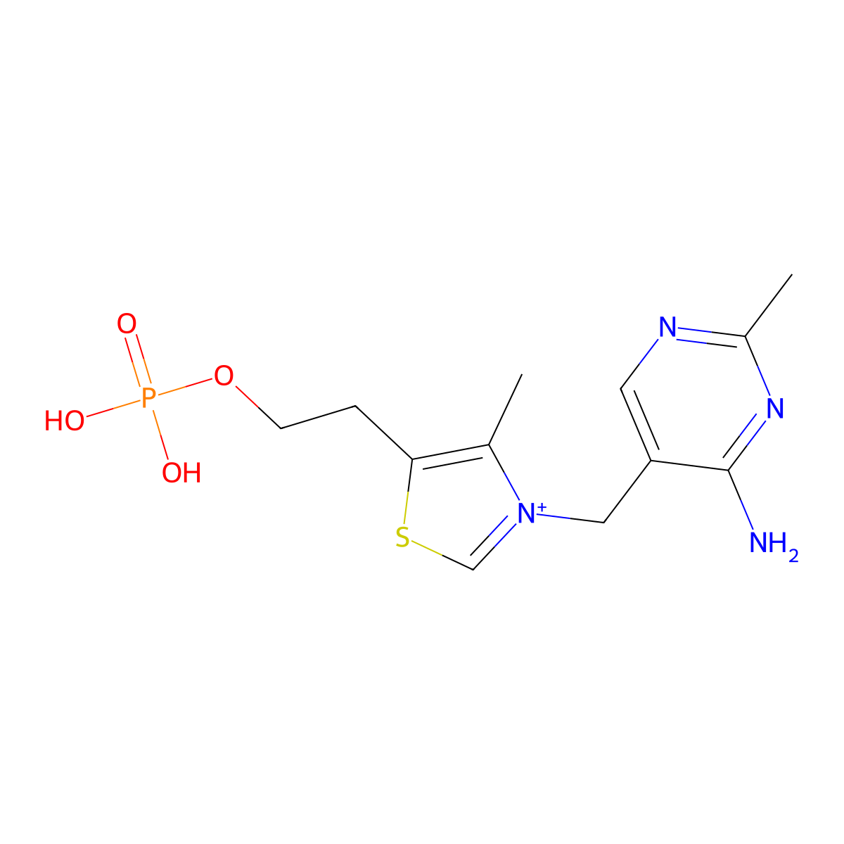3-[(4-Amino-2-methyl-5-pyrimidinyl)methyl]-4-methyl-5-[2-(phosphonooxy)ethyl]thiazolium molecular structure, CAS 10023-48-0