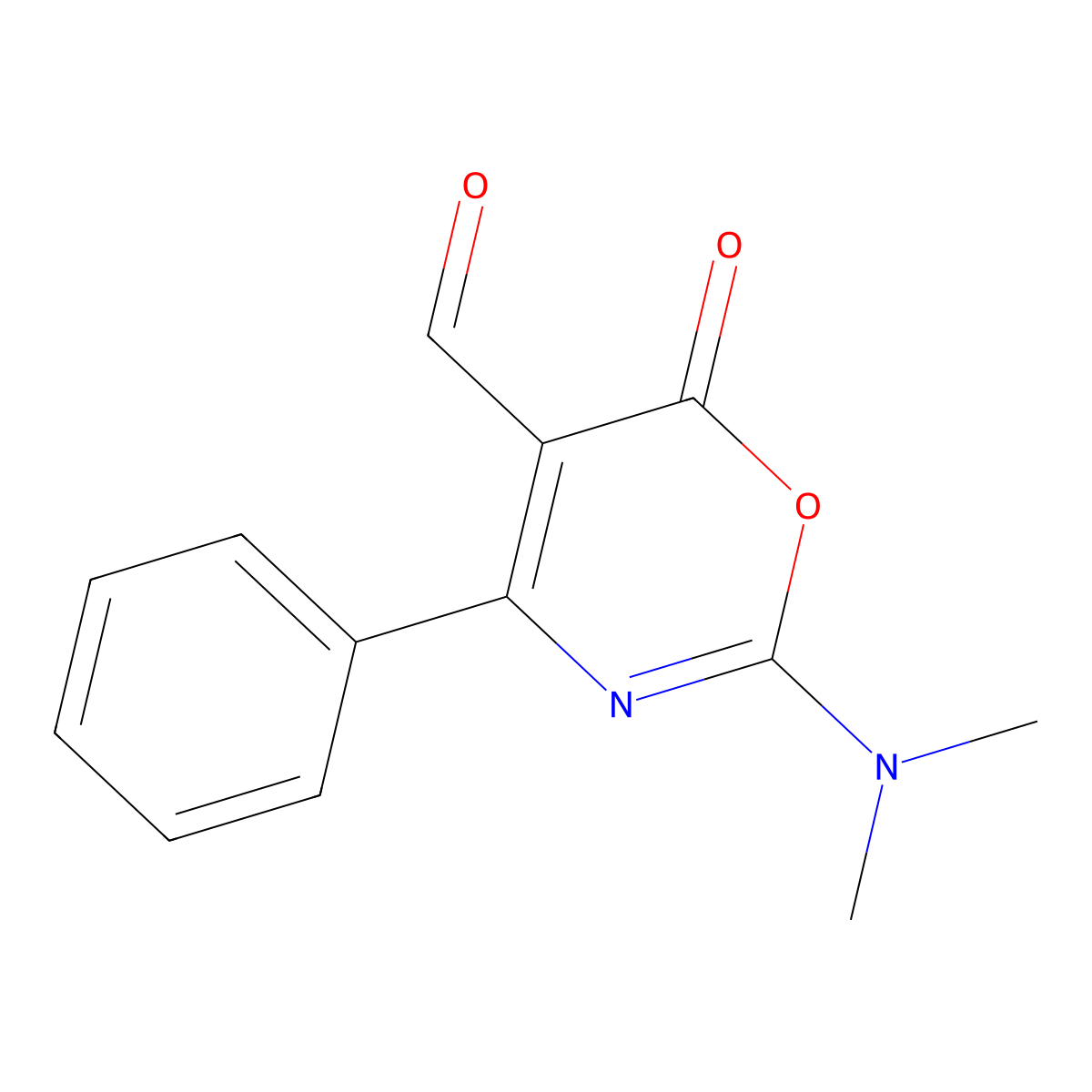 6H-1,3-Oxazine-5-carboxaldehyde, 2-(dimethylamino)-6-oxo-4-phenyl- molecular structure, CAS 100230-70-4