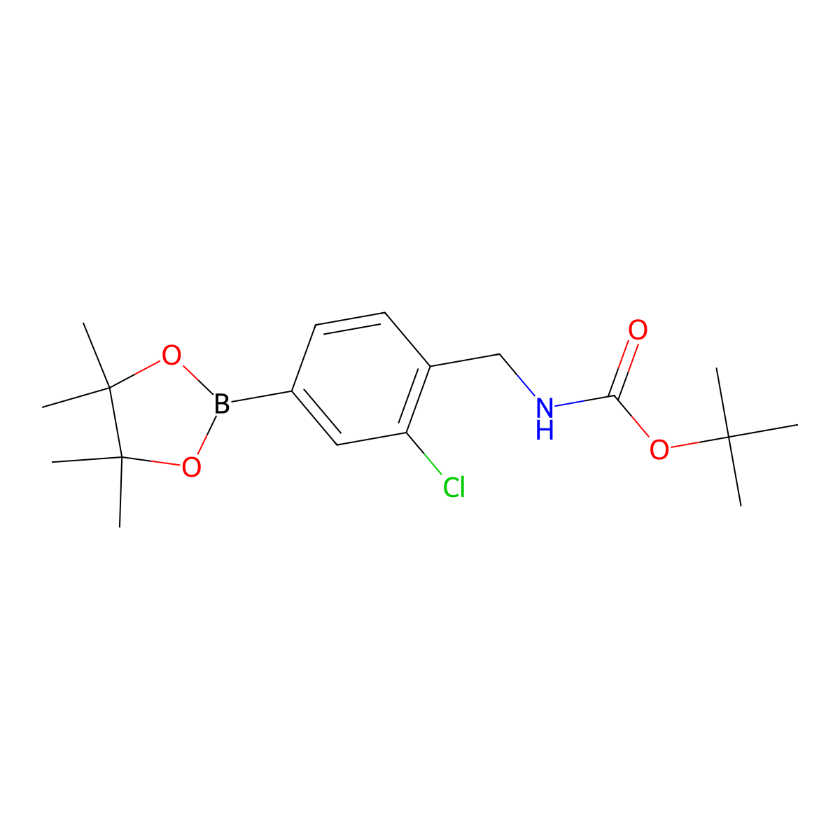 Tert-butyl 2-chloro-4-(4,4,5,5-tetramethyl-1,3,2-dioxaborolan-2-yl)benzylcarbamate molecular structure, CAS 1002309-89-8