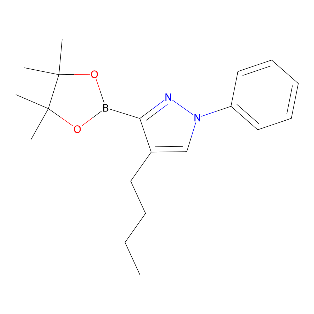4-Butyl-1-phenyl-3-(4,4,5,5-tetramethyl-1,3,2-dioxaborolan-2-yl)-1H-pyrazole molecular structure, CAS 1002334-09-9
