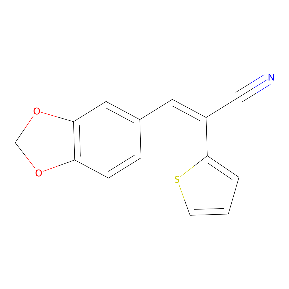 (E)-3-(1,3-benzodioxol-5-yl)-2-(2-thienyl)-2-propenenitrile molecular structure, CAS 1002342-12-2