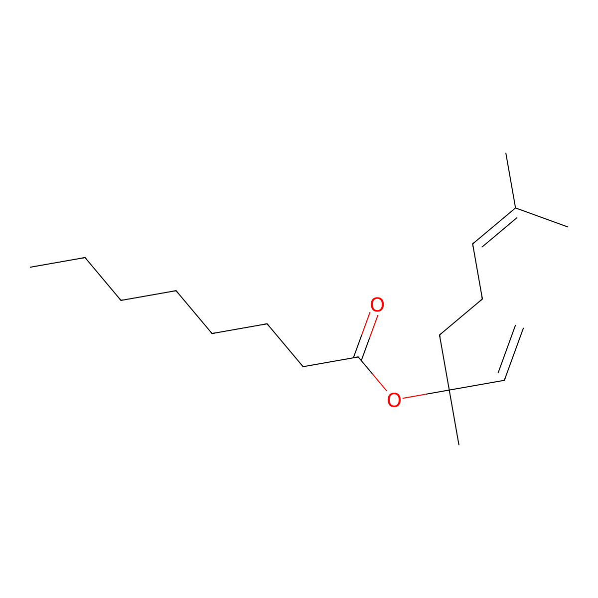 Linalyl octanoate molecular structure, CAS 10024-64-3