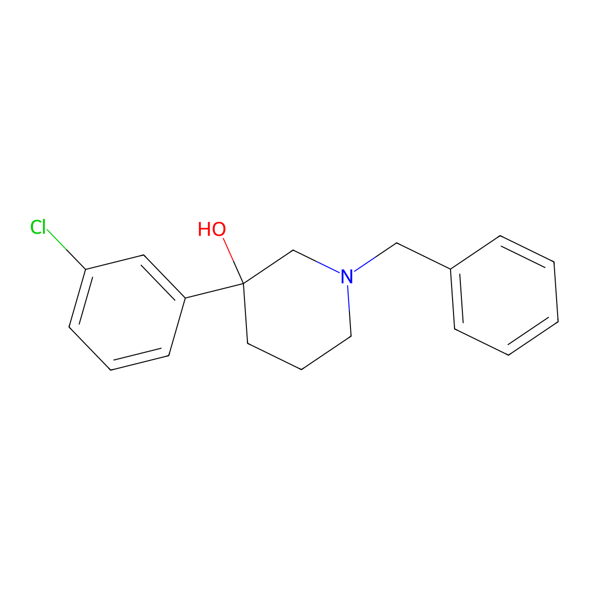 1-Benzyl-3-(3-chlorophenyl)piperidin-3-ol molecular structure, CAS 100240-01-5