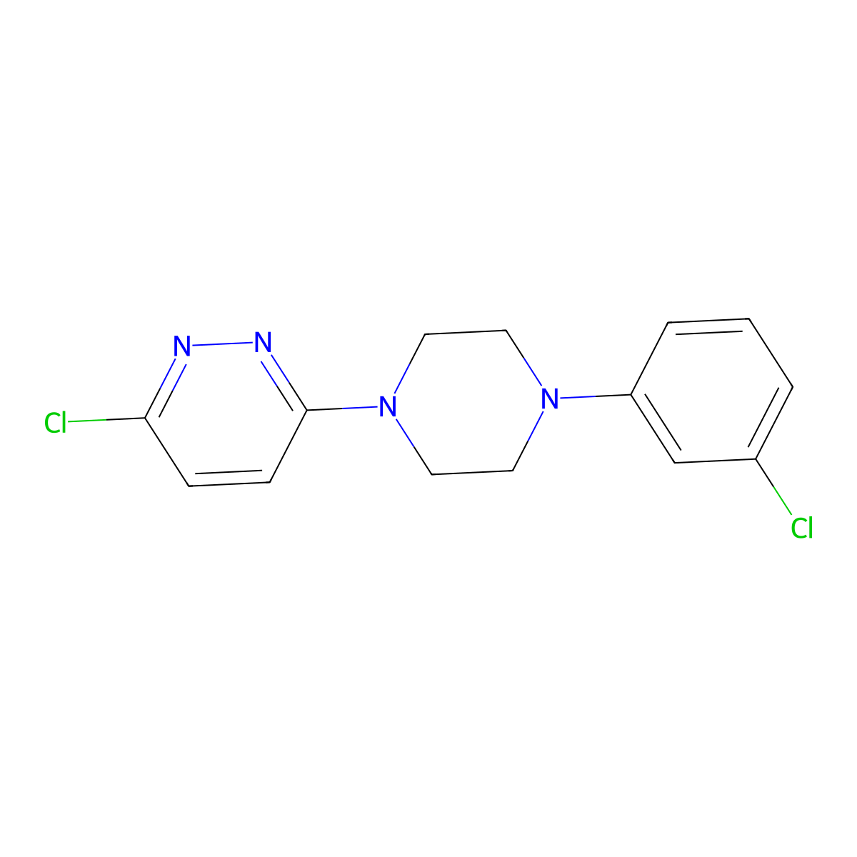 3-Chloro-6-[4-(3-chlorophenyl)piperazin-1-yl]pyridazine molecular structure, CAS 100240-52-6