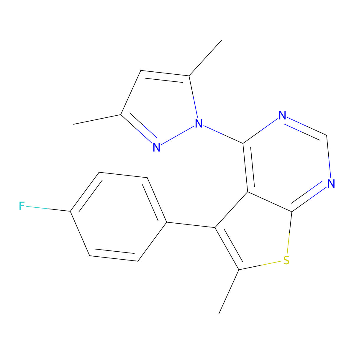 4-(3,5-Dimethylpyrazol-1-yl)-5-(4-fluorophenyl)-6-methylthieno[2,3-d]pyrimidine molecular structure, CAS 1002414-46-1
