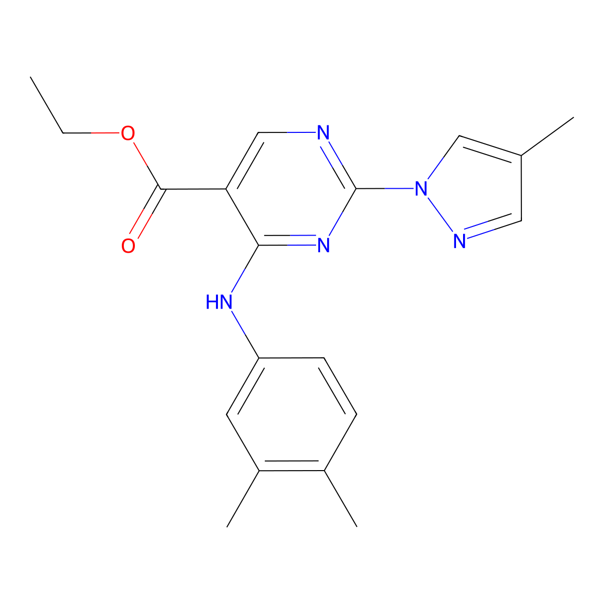 Ethyl 4-[(3,4-dimethylphenyl)amino]-2-(4-methyl-1H-pyrazol-1-yl)-5-pyrimidinecarboxylate molecular structure, CAS 1002414-60-9