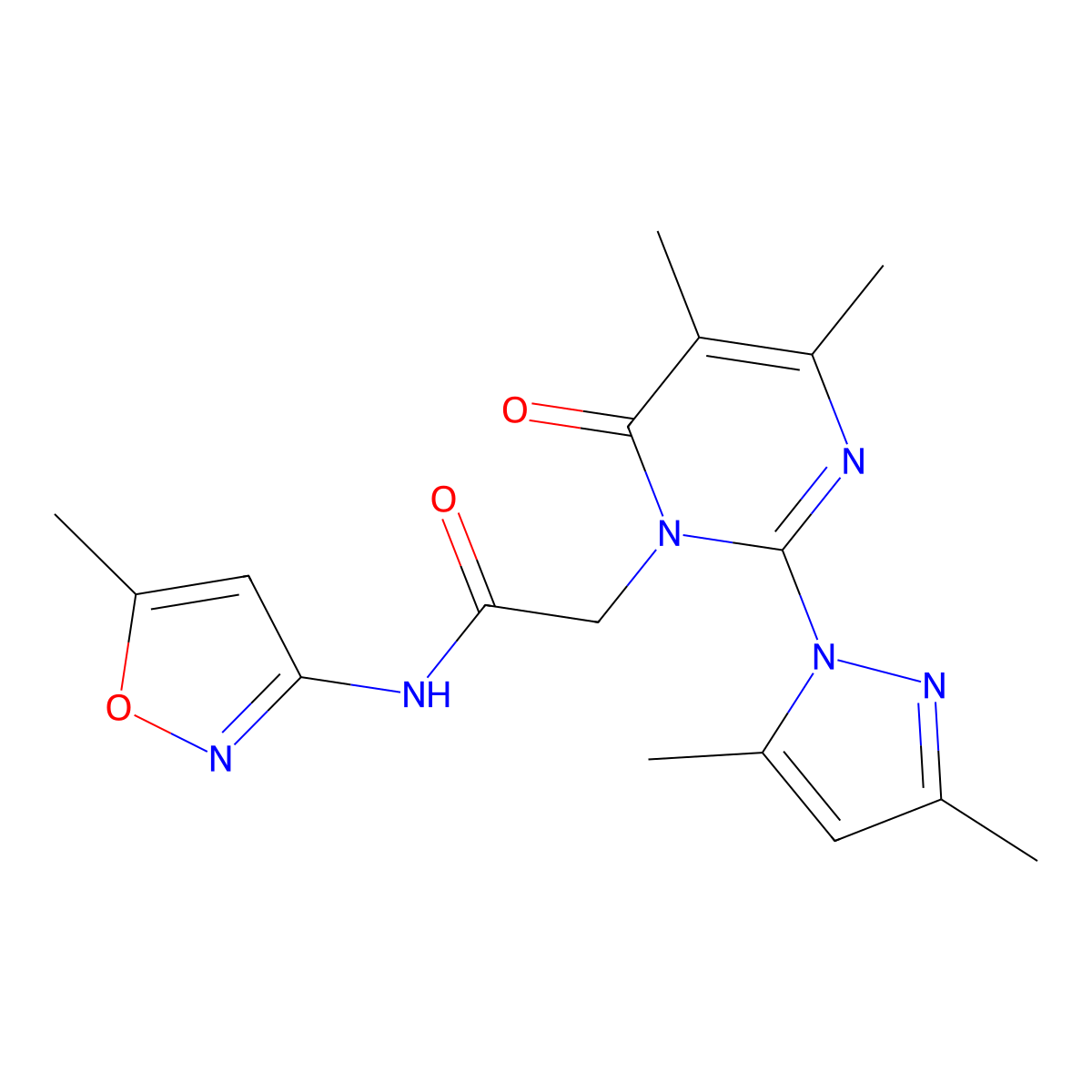 2-(2-(3,5-dimethyl-1H-pyrazol-1-yl)-4,5-dimethyl-6-oxopyrimidin-1(6H)-yl)-N-(5-methylisoxazol-3-yl)acetamide molecular structure, CAS 1002429-02-8