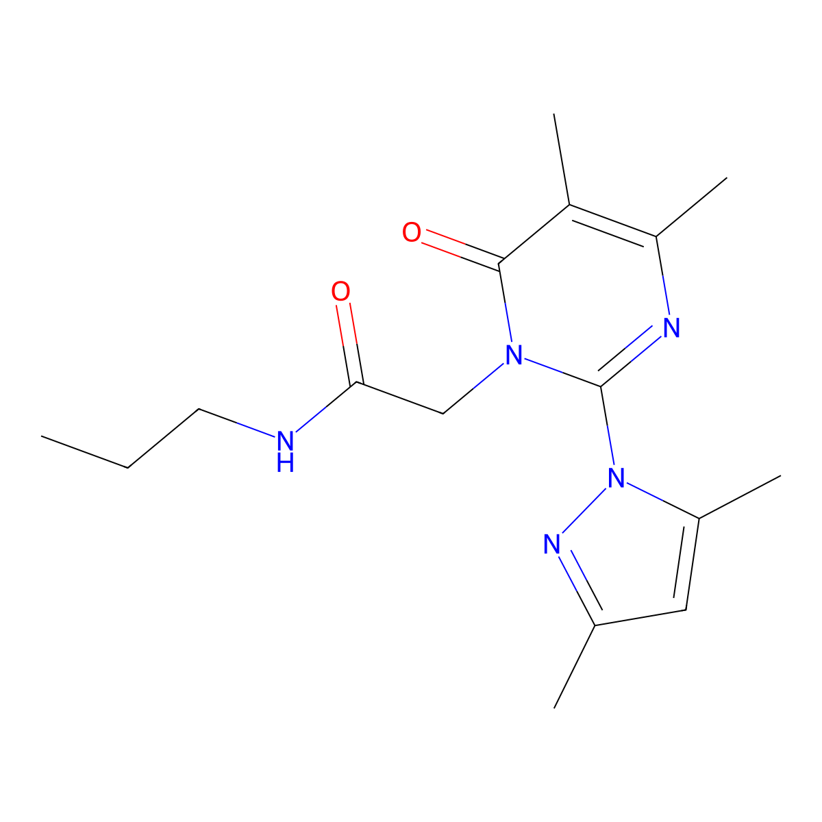 2-(2-(3,5-dimethyl-1H-pyrazol-1-yl)-4,5-dimethyl-6-oxopyrimidin-1(6H)-yl)-N-propylacetamide molecular structure, CAS 1002429-22-2