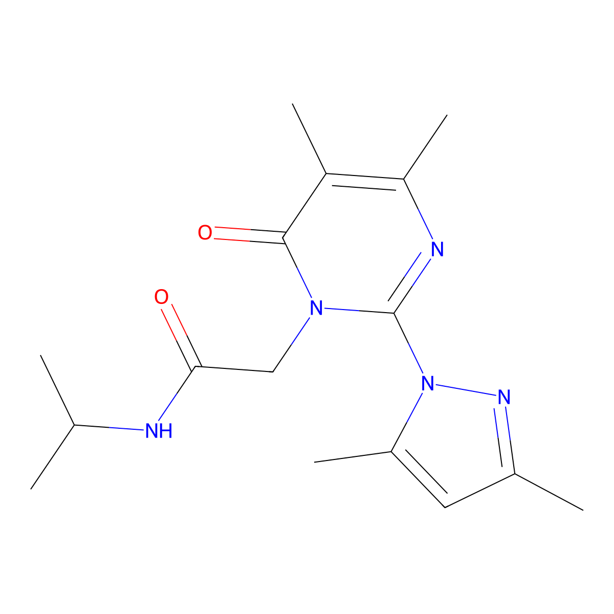 2-(2-(3,5-dimethyl-1H-pyrazol-1-yl)-4,5-dimethyl-6-oxopyrimidin-1(6H)-yl)-N-isopropylacetamide molecular structure, CAS 1002429-33-5