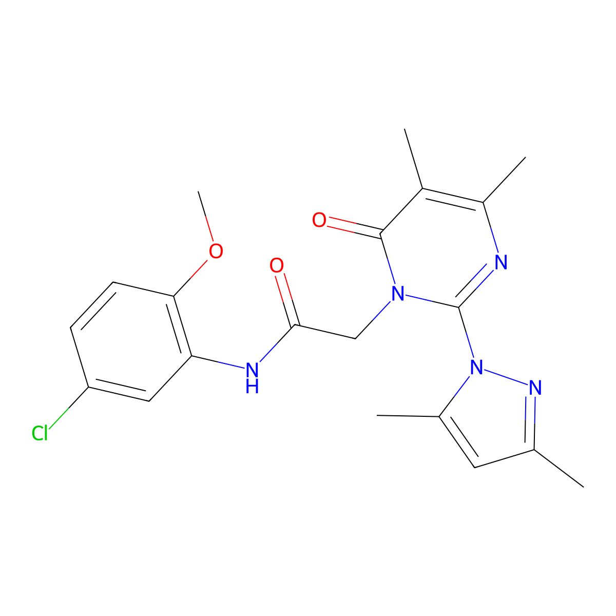 N-(5-chloro-2-methoxyphenyl)-2-[2-(3,5-dimethylpyrazol-1-yl)-4,5-dimethyl-6-oxopyrimidin-1-yl]acetamide molecular structure, CAS 1002429-79-9