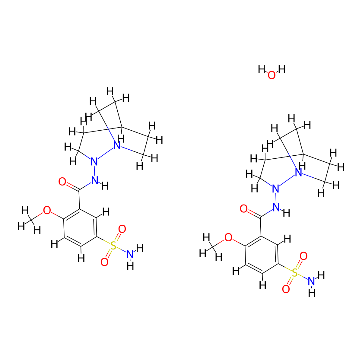Benzamide, N-(1,2-diazabicyclo(3.2.2)non-2-yl)-2-methoxy-5-sulfamoyl-, hemihydrate molecular structure, CAS 100243-25-2
