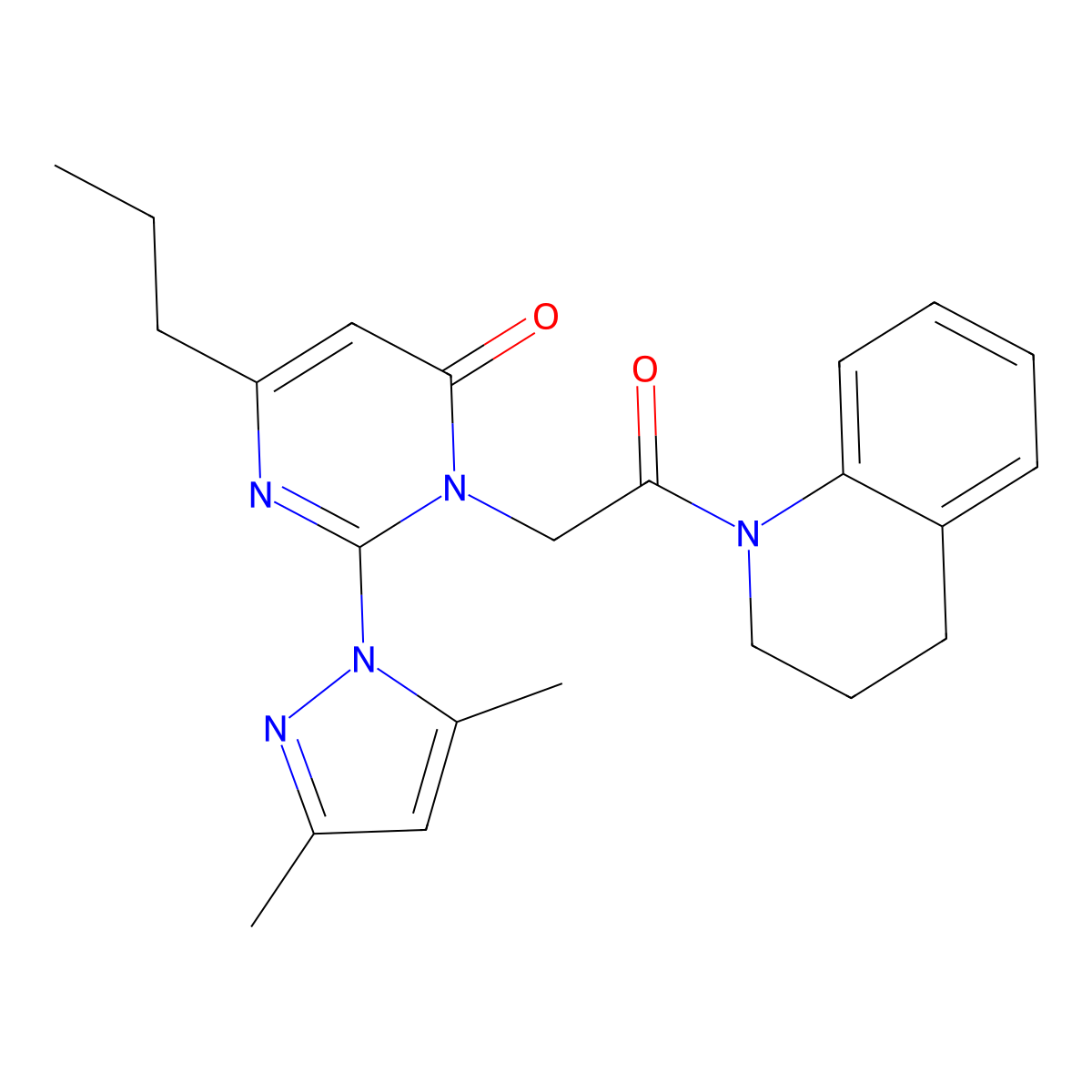 3-(2-(3,4-dihydroquinolin-1(2H)-yl)-2-oxoethyl)-2-(3,5-dimethyl-1H-pyrazol-1-yl)-6-propylpyrimidin-4(3H)-one molecular structure, CAS 1002430-07-0