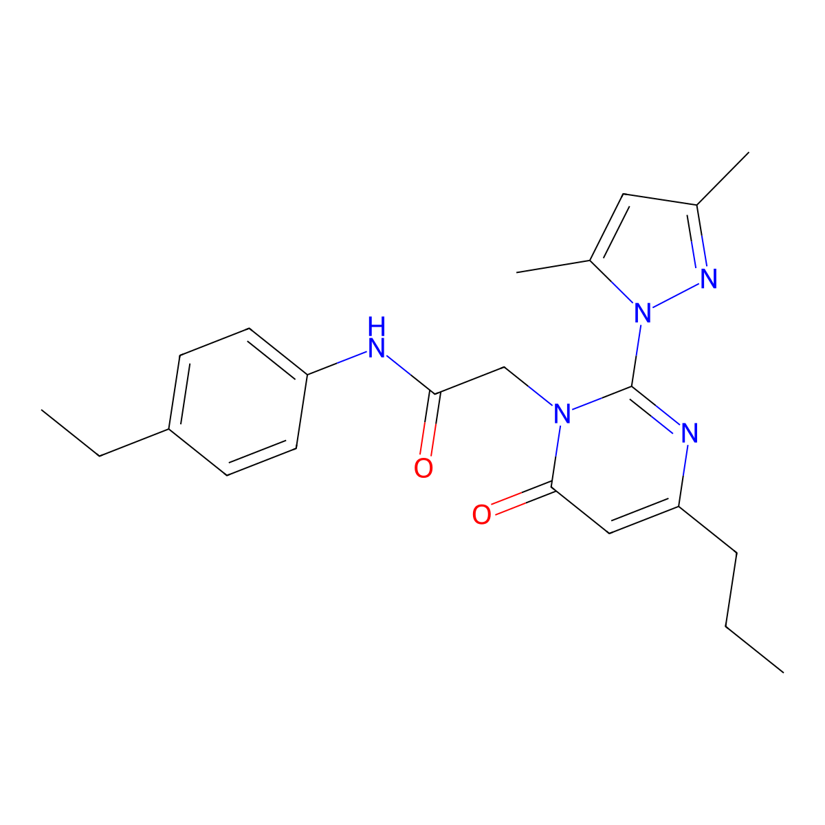 2-(2-(3,5-dimethyl-1H-pyrazol-1-yl)-6-oxo-4-propylpyrimidin-1(6H)-yl)-N-(4-ethylphenyl)acetamide molecular structure, CAS 1002431-91-5
