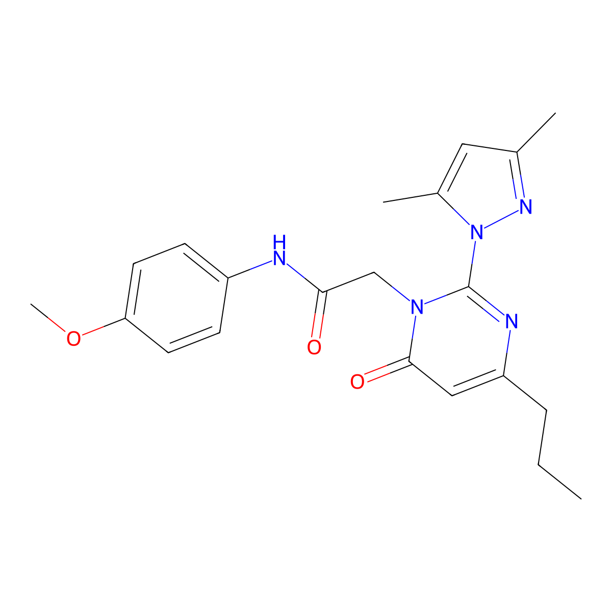 2-(2-(3,5-dimethyl-1H-pyrazol-1-yl)-6-oxo-4-propylpyrimidin-1(6H)-yl)-N-(4-methoxyphenyl)acetamide molecular structure, CAS 1002432-33-8