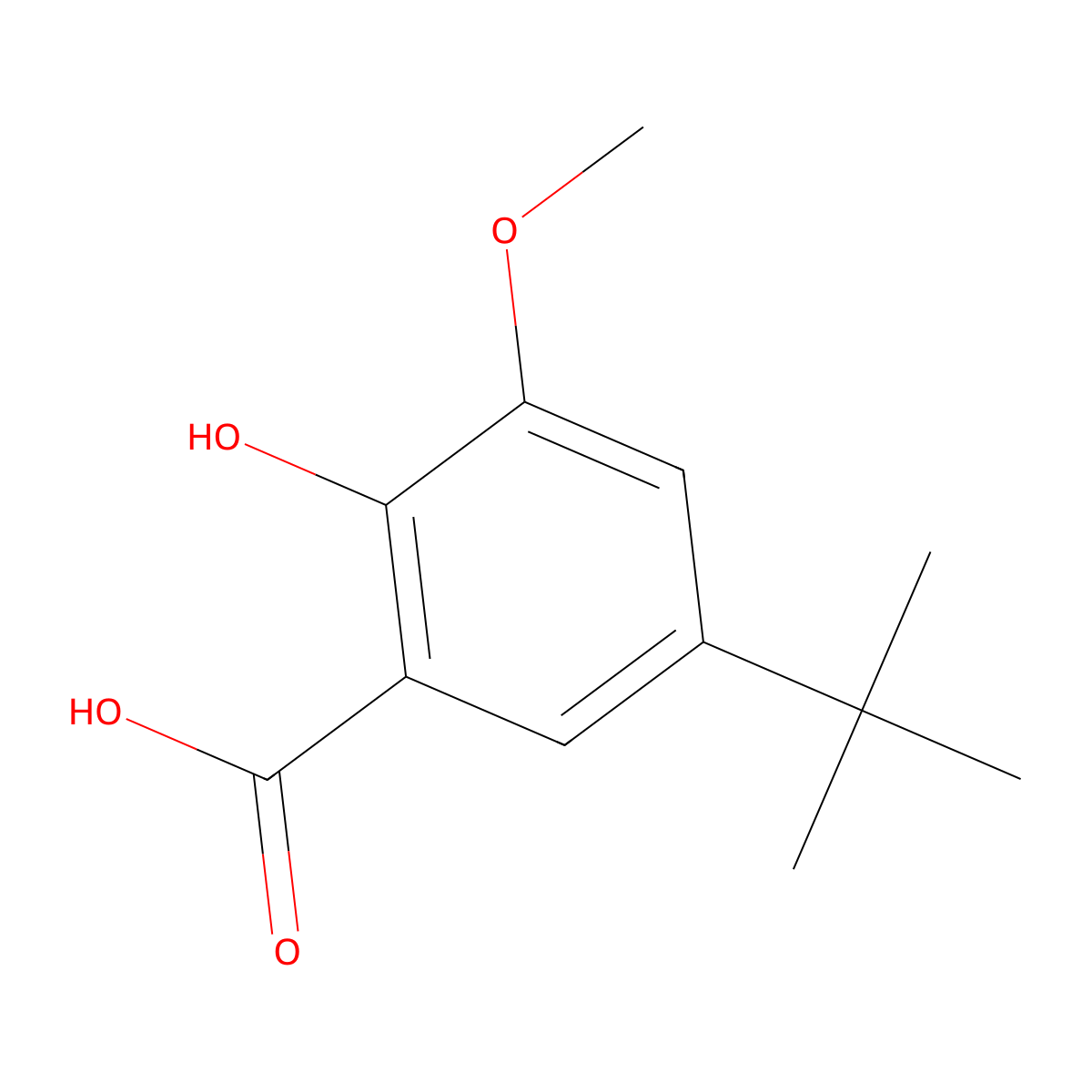 Benzoic acid, 5-(1,1-dimethylethyl)-2-hydroxy-3-methoxy- molecular structure, CAS 100245-35-0