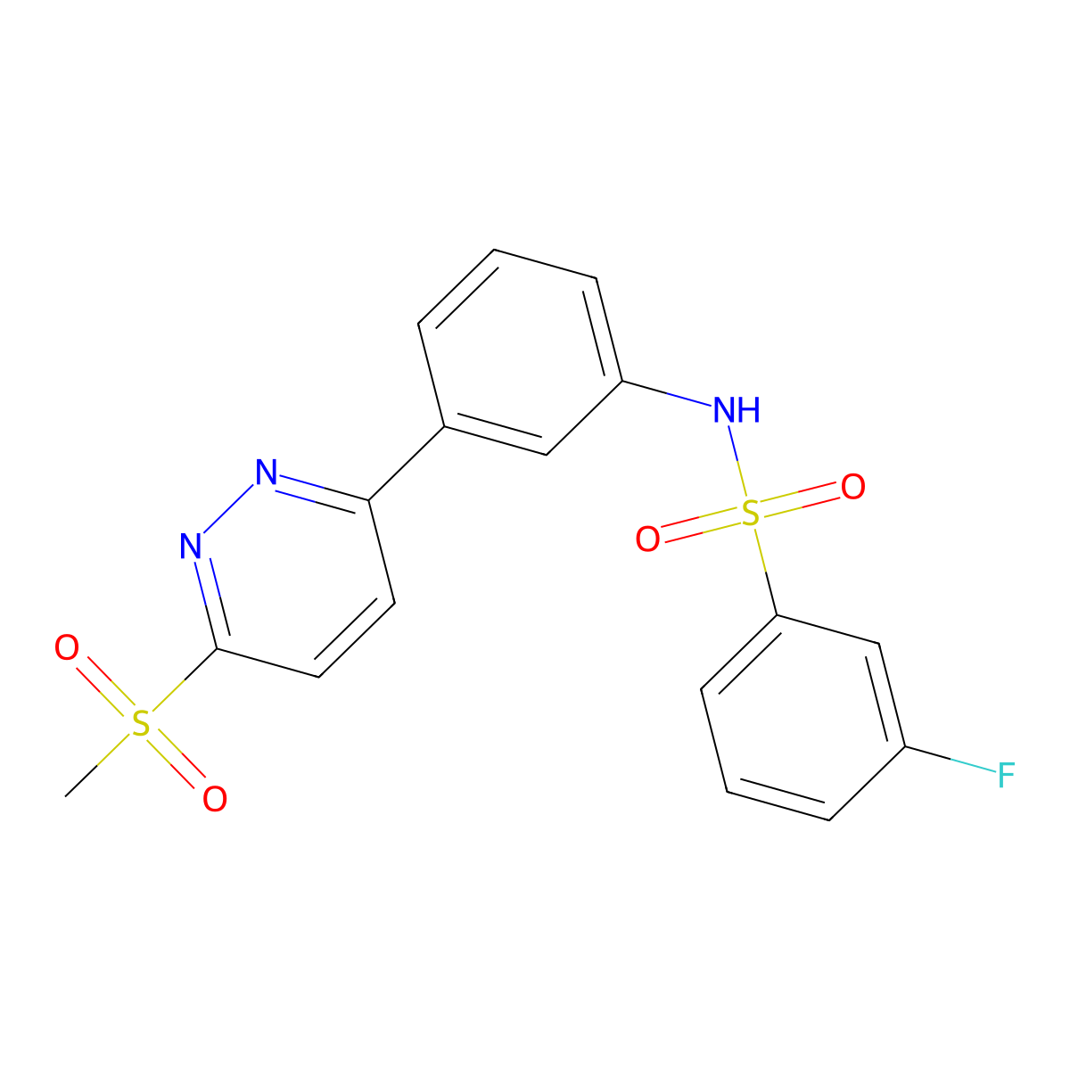 3-fluoro-N-[3-(6-methylsulfonylpyridazin-3-yl)phenyl]benzenesulfonamide molecular structure, CAS 1002483-83-1