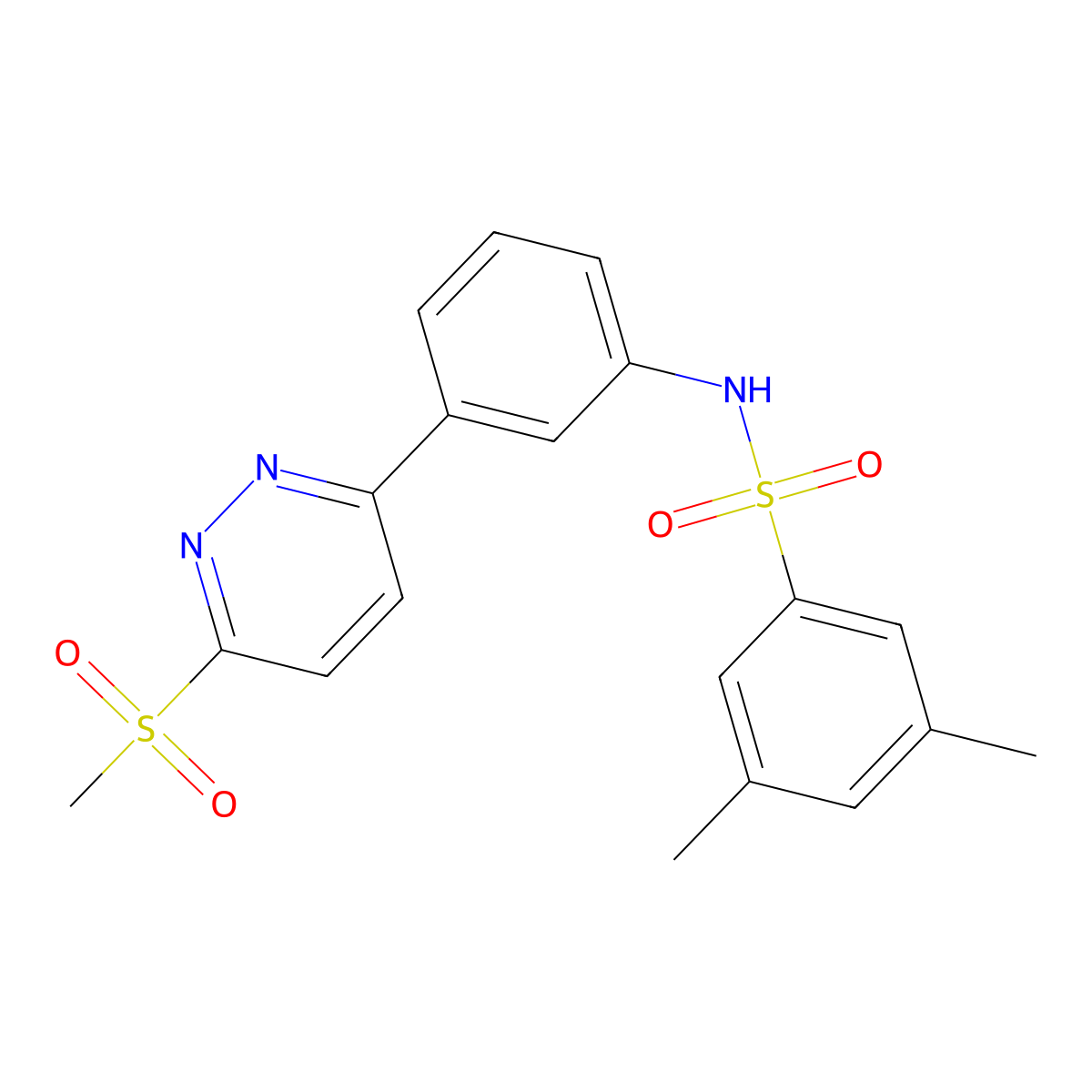 3,5-dimethyl-N-[3-(6-methylsulfonylpyridazin-3-yl)phenyl]benzenesulfonamide molecular structure, CAS 1002483-90-0