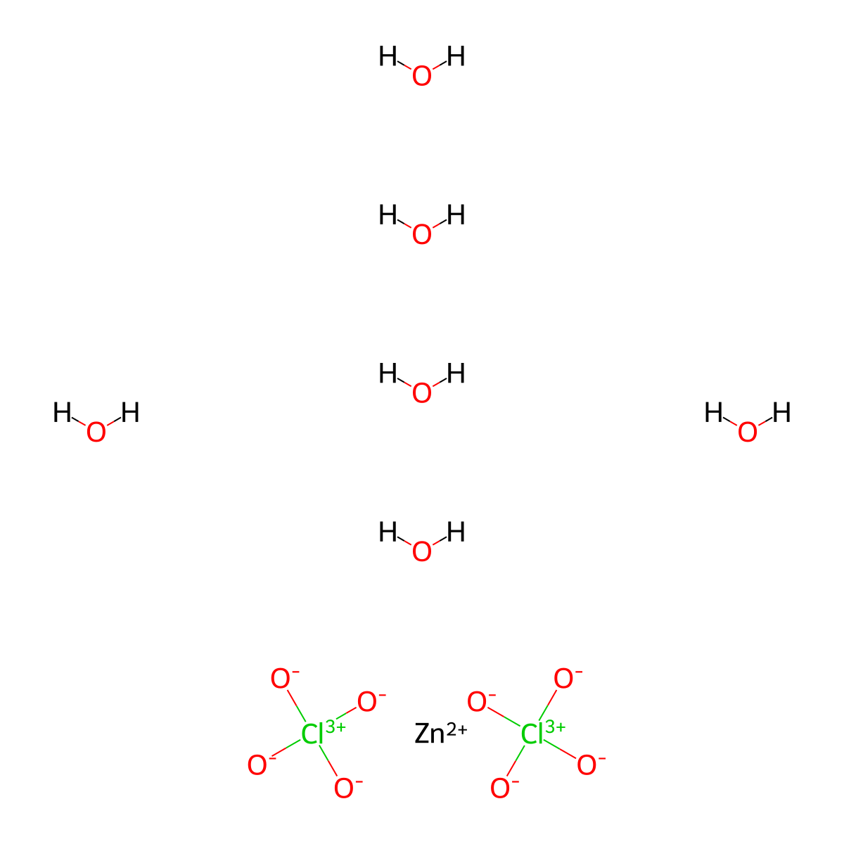 Perchloric acid, zinc salt, hexahydrate molecular structure, CAS 10025-64-6