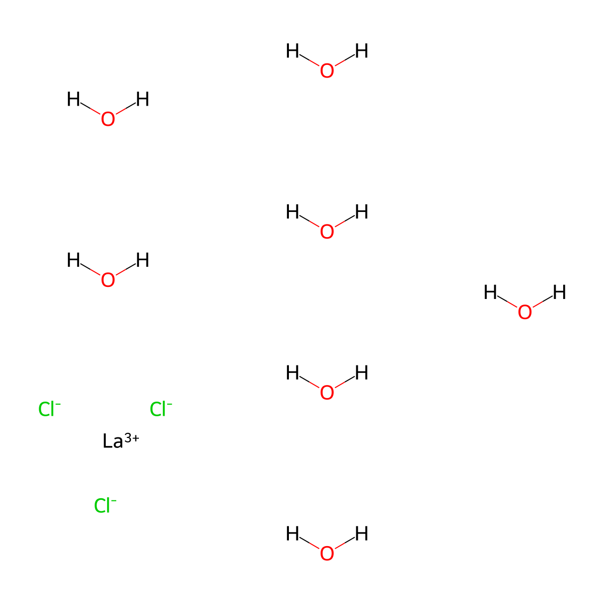 Lanthanum chloride heptahydrate molecular structure, CAS 10025-84-0