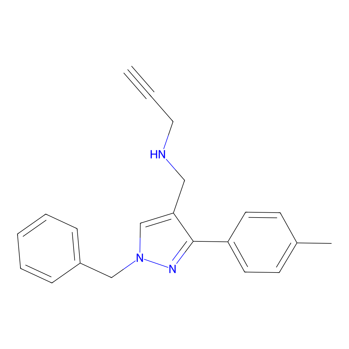 {[1-benzyl-3-(4-methylphenyl)-1H-pyrazol-4-yl]methyl}(prop-2-yn-1-yl)amine molecular structure, CAS 1002511-85-4