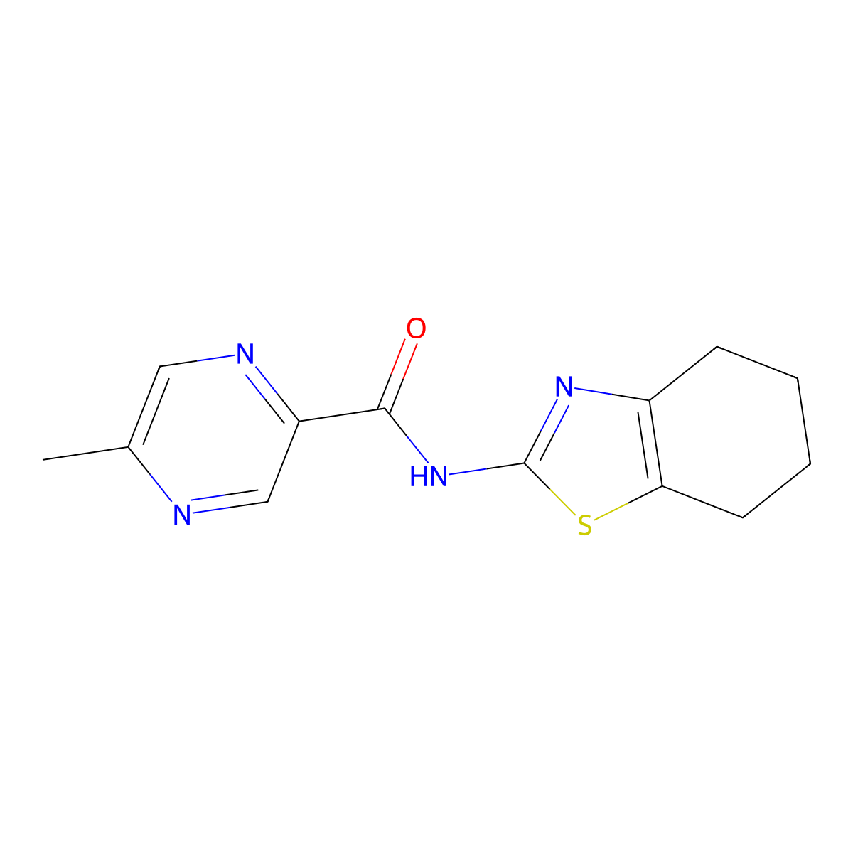5-methyl-N-(4,5,6,7-tetrahydro-1,3-benzothiazol-2-yl)pyrazine-2-carboxamide molecular structure, CAS 1002528-94-0