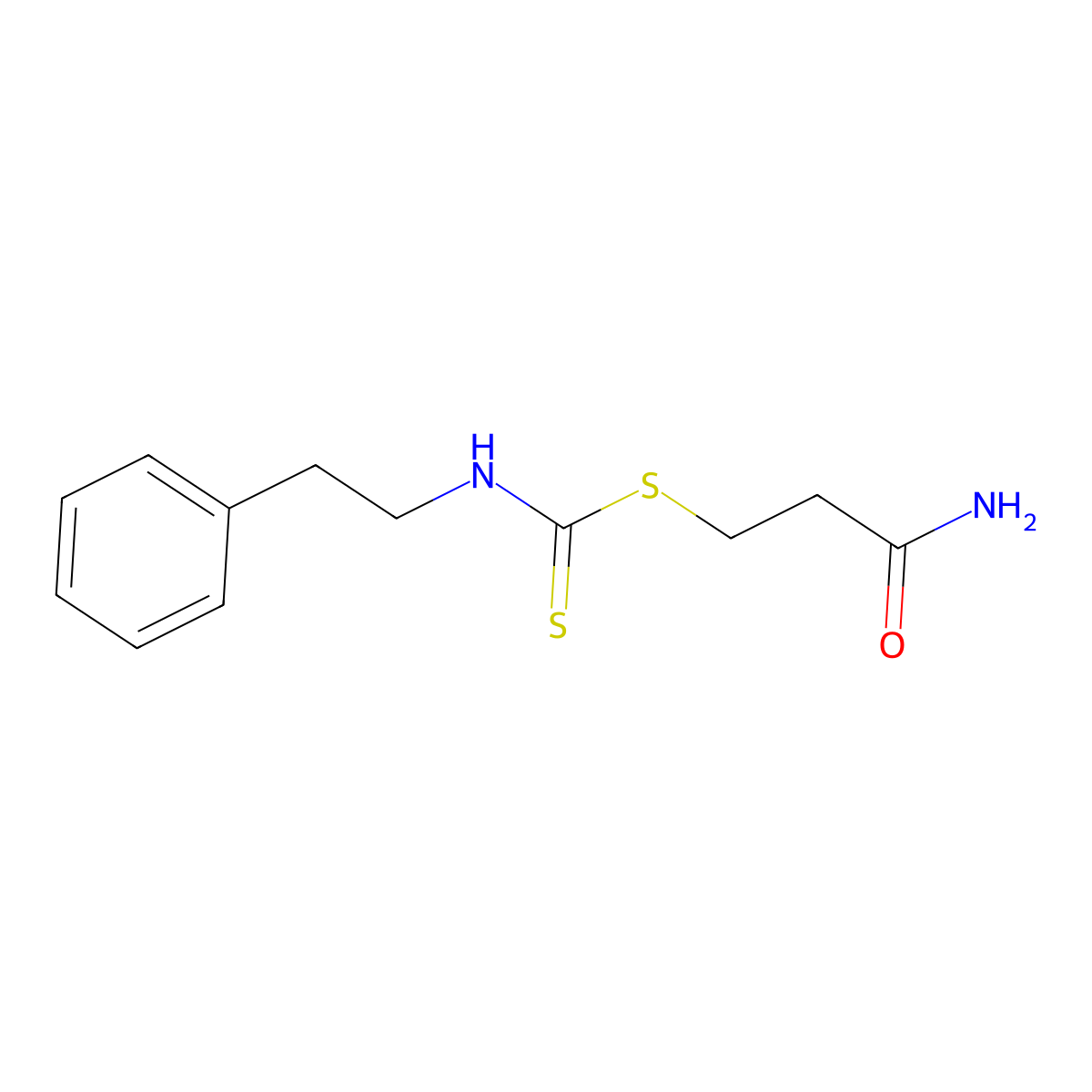 3-{[(2-Phenylethyl)amino]thioxomethylthio}propanamide molecular structure, CAS 100253-57-4