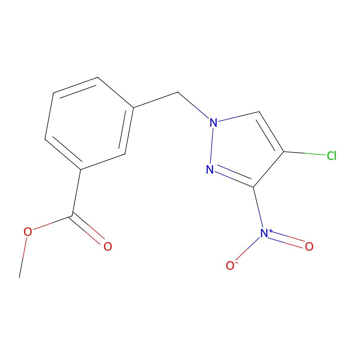 Methyl 3-((4-chloro-3-nitro-1H-pyrazol-1-yl)methyl)benzoate molecular structure, CAS 1002535-22-9