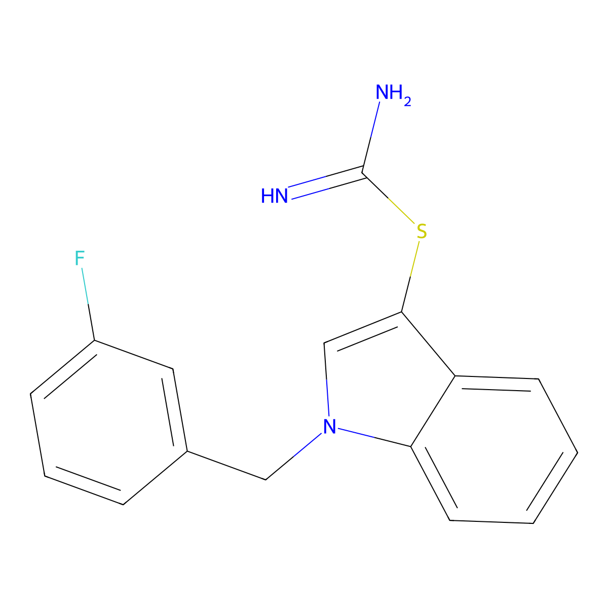 ({1-[(3-fluorophenyl)methyl]-1H-indol-3-yl}sulfanyl)methanimidamide molecular structure, CAS 1002539-62-9
