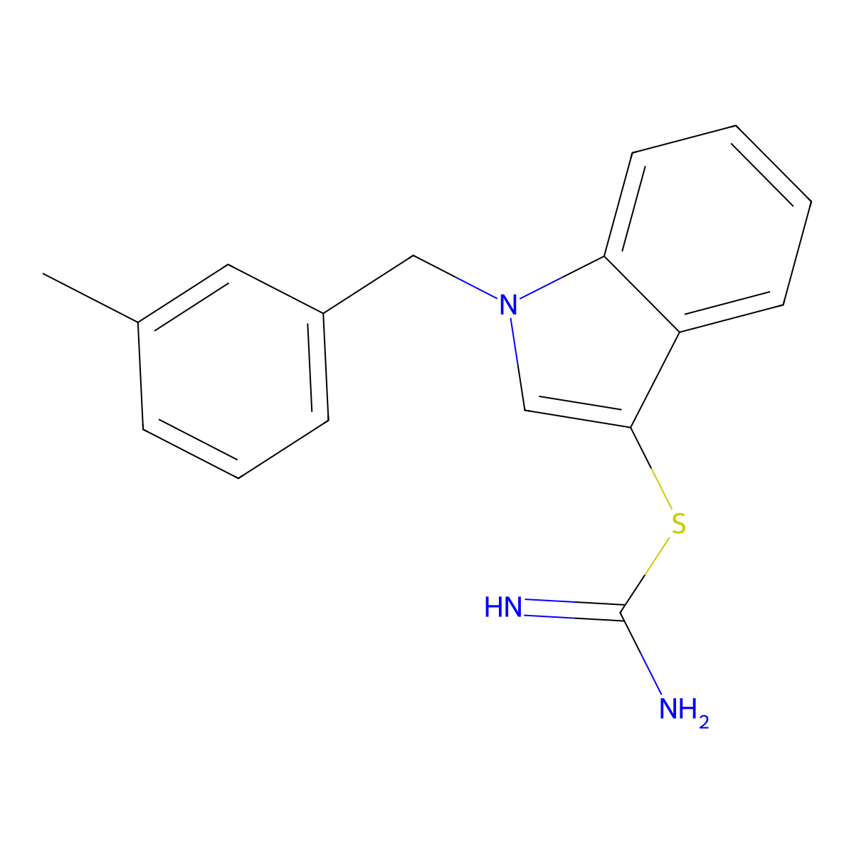 ({1-[(3-methylphenyl)methyl]-1H-indol-3-yl}sulfanyl)methanimidamide molecular structure, CAS 1002539-63-0