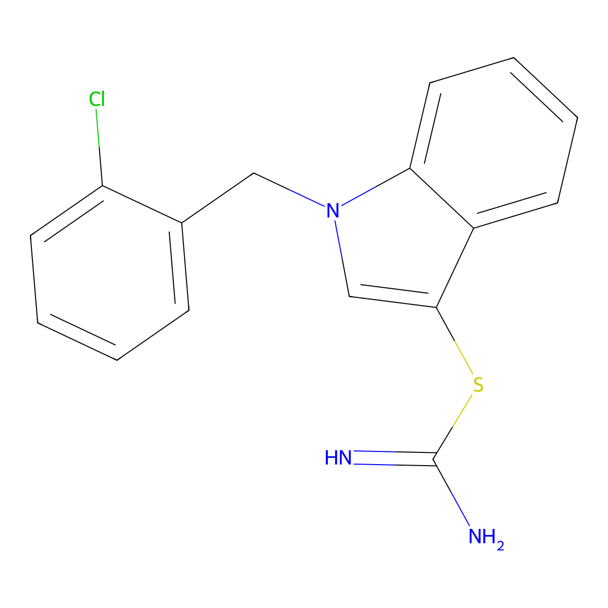 ({1-[(2-chlorophenyl)methyl]-1H-indol-3-yl}sulfanyl)methanimidamide molecular structure, CAS 1002539-77-6