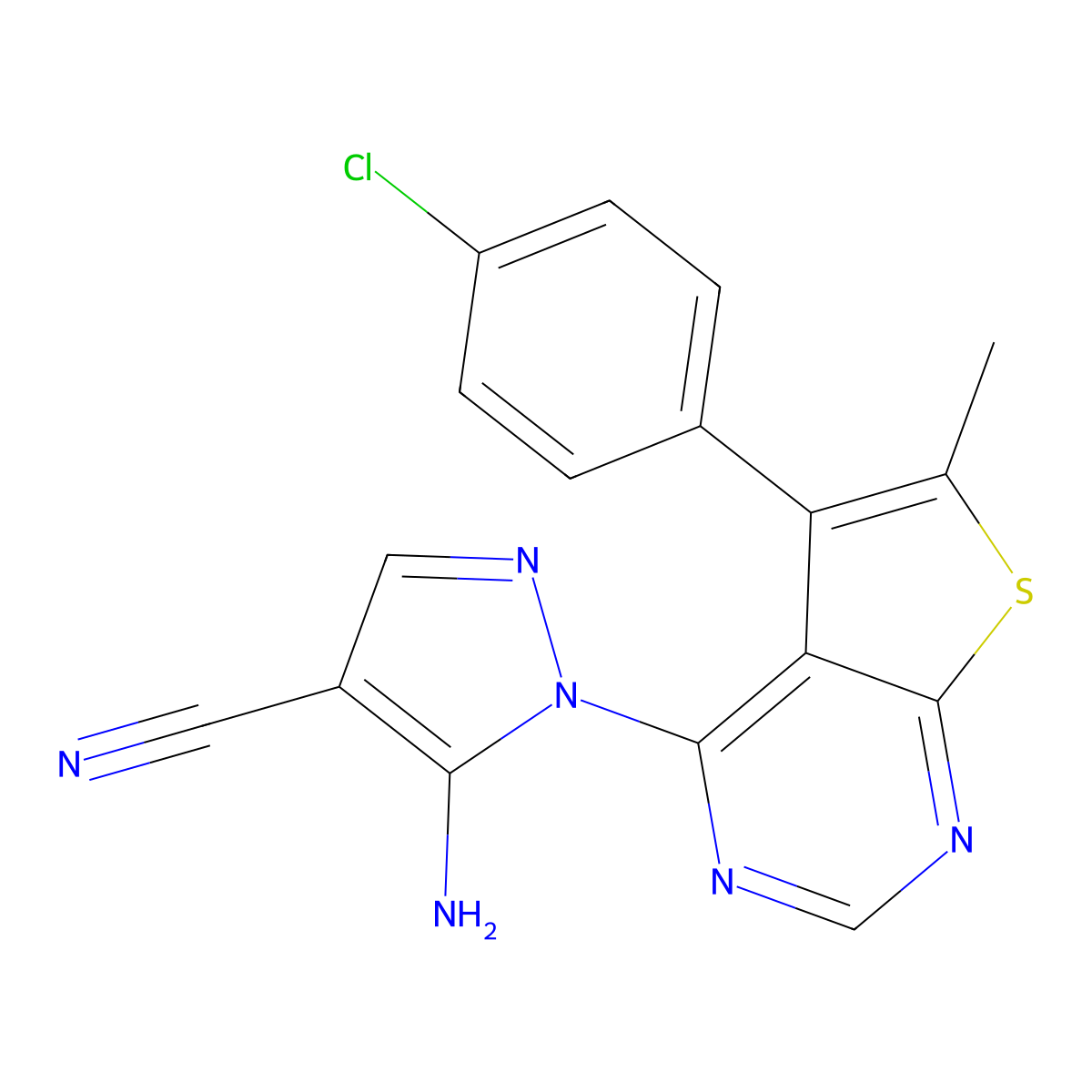 5-Amino-1-[5-(4-chlorophenyl)-6-methylthieno[2,3-d]pyrimidin-4-yl]pyrazole-4-carbonitrile molecular structure, CAS 1002540-88-6