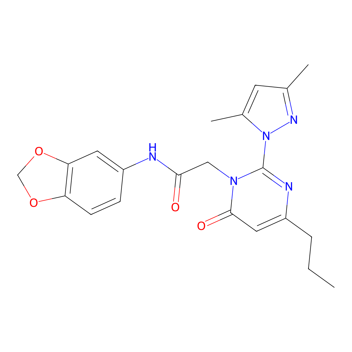 N-(benzo[d][1,3]dioxol-5-yl)-2-(2-(3,5-dimethyl-1H-pyrazol-1-yl)-6-oxo-4-propylpyrimidin-1(6H)-yl)acetamide molecular structure, CAS 1002569-57-4