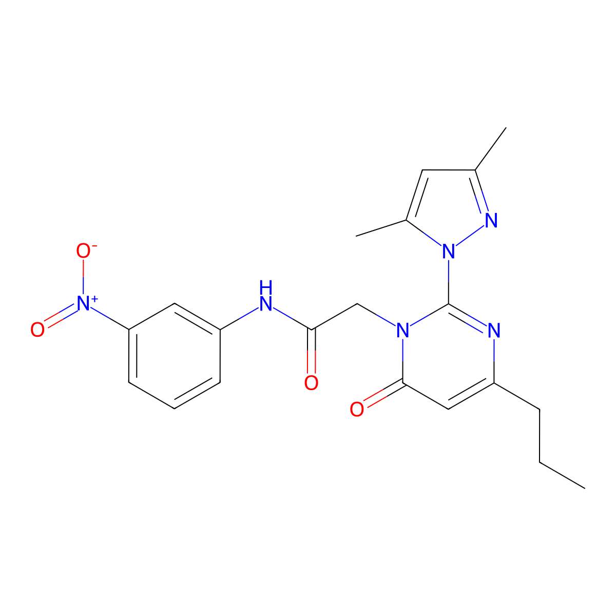 2-(2-(3,5-dimethyl-1H-pyrazol-1-yl)-6-oxo-4-propylpyrimidin-1(6H)-yl)-N-(3-nitrophenyl)acetamide molecular structure, CAS 1002569-80-3