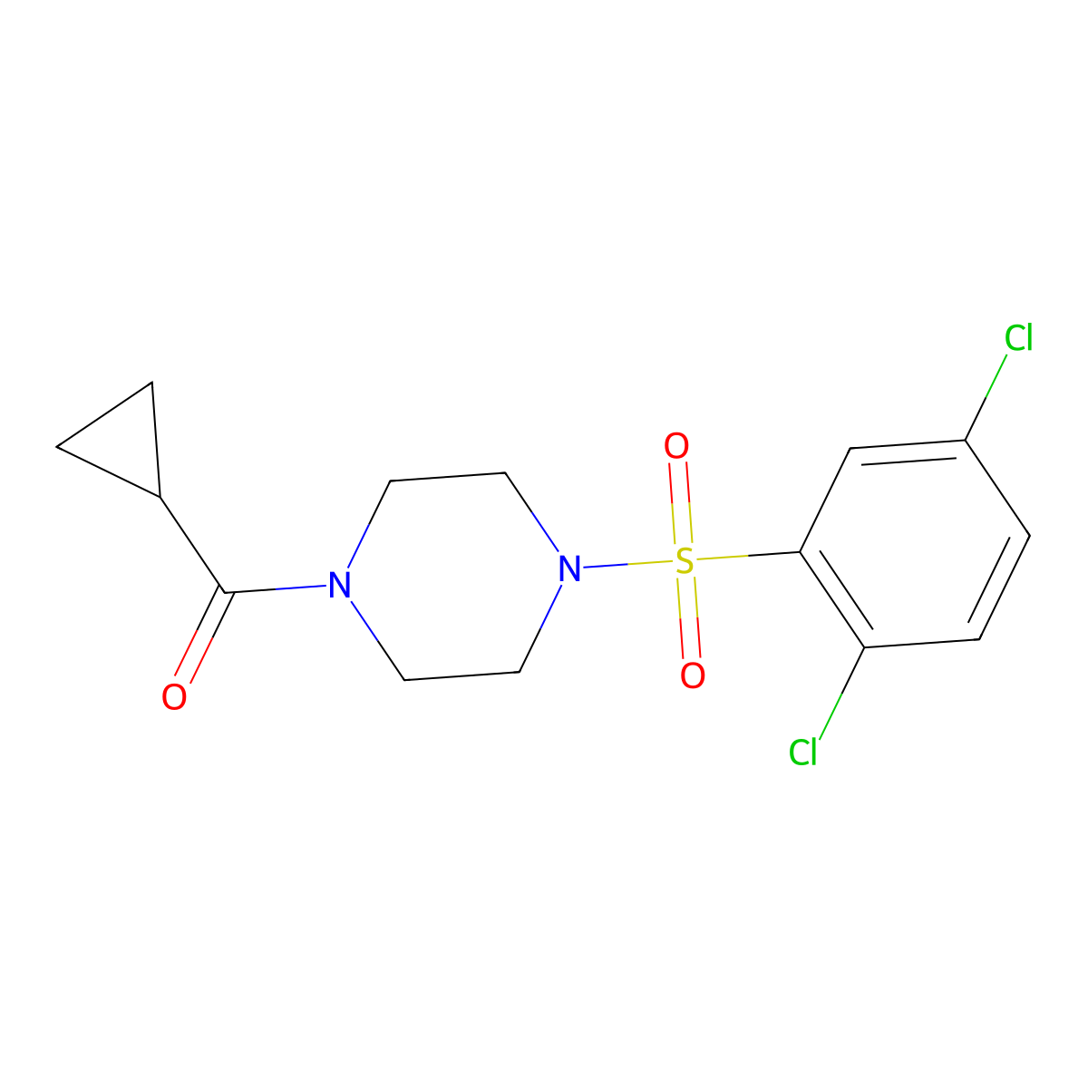 1-Cyclopropanecarbonyl-4-(2,5-dichlorobenzenesulfonyl)piperazine molecular structure, CAS 1002579-08-9