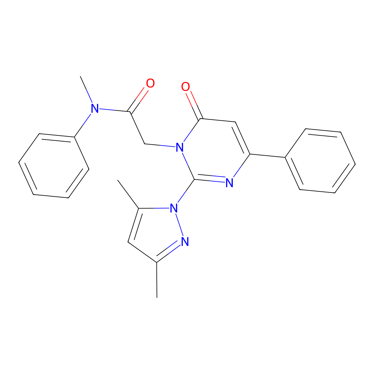 2-(2-(3,5-dimethyl-1H-pyrazol-1-yl)-6-oxo-4-phenylpyrimidin-1(6H)-yl)-N-methyl-N-phenylacetamide molecular structure, CAS 1002598-05-1