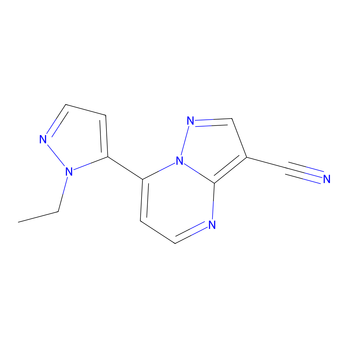 7-(1-ethyl-1H-pyrazol-5-yl)pyrazolo[1,5-a]pyrimidine-3-carbonitrile molecular structure, CAS 1002651-53-7