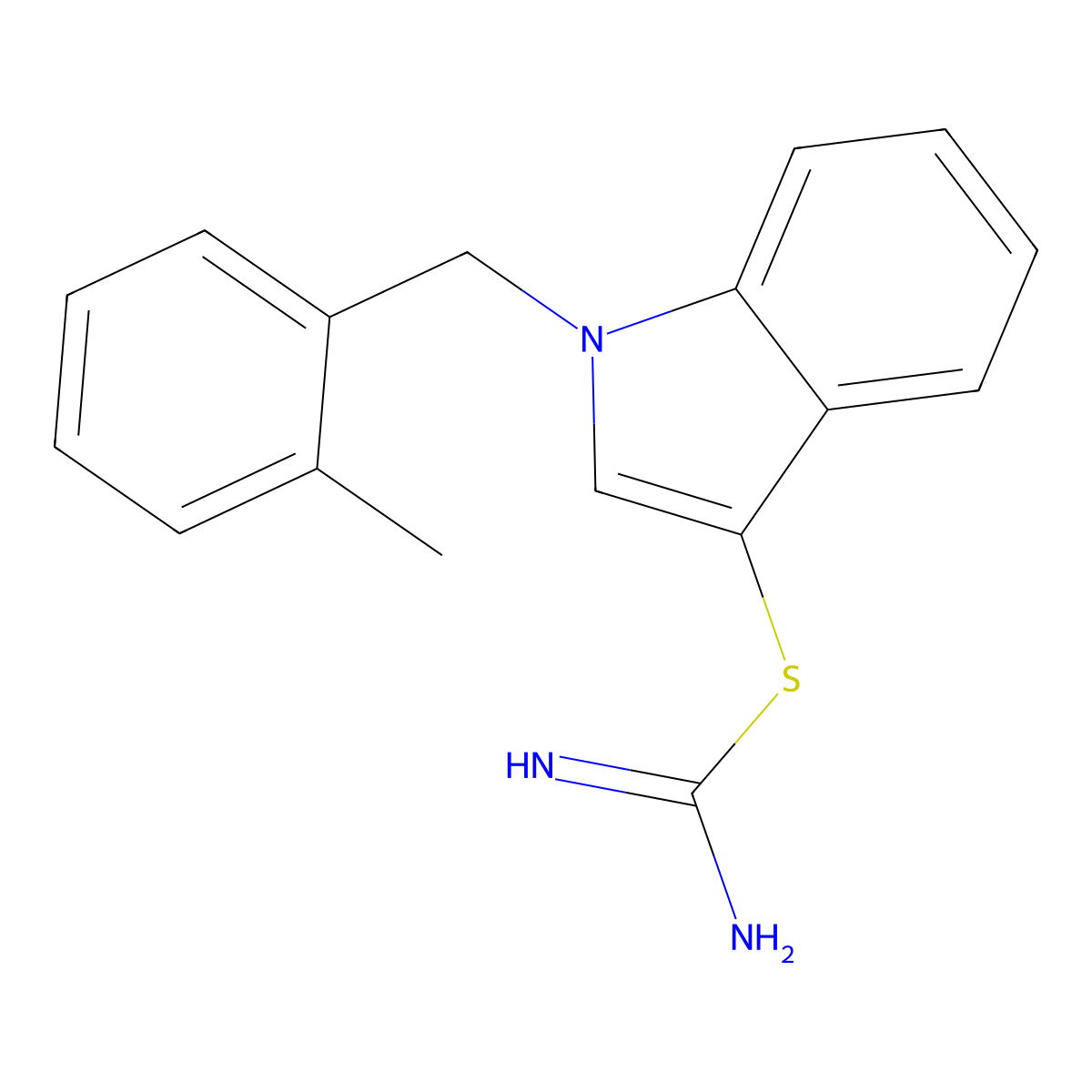 ({1-[(2-methylphenyl)methyl]-1H-indol-3-yl}sulfanyl)methanimidamide molecular structure, CAS 1002692-57-0