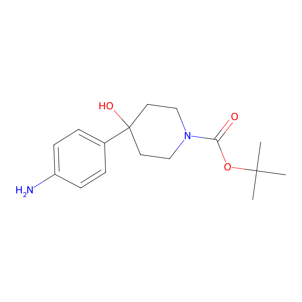 Tert-butyl 4-(4-aminophenyl)-4-hydroxypiperidine-1-carboxylate molecular structure, CAS 1002726-84-2