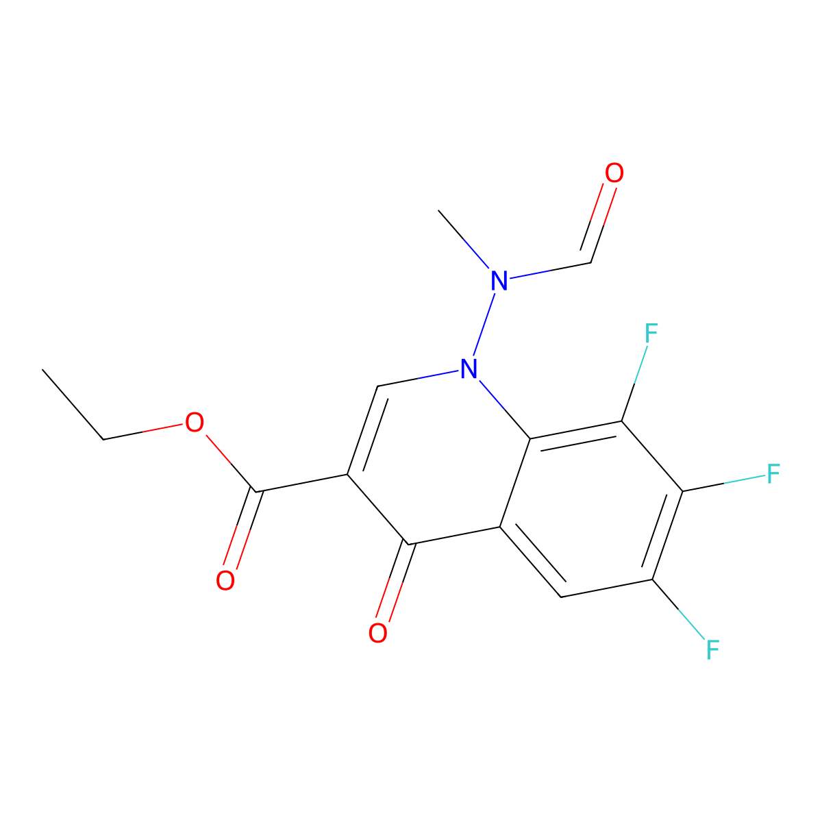 Ethyl 6,7,8-trifluoro-1-(formylmethylamino)-1,4-dihydro-4-oxo-3-quinolinecarboxylate molecular structure, CAS 100276-65-1