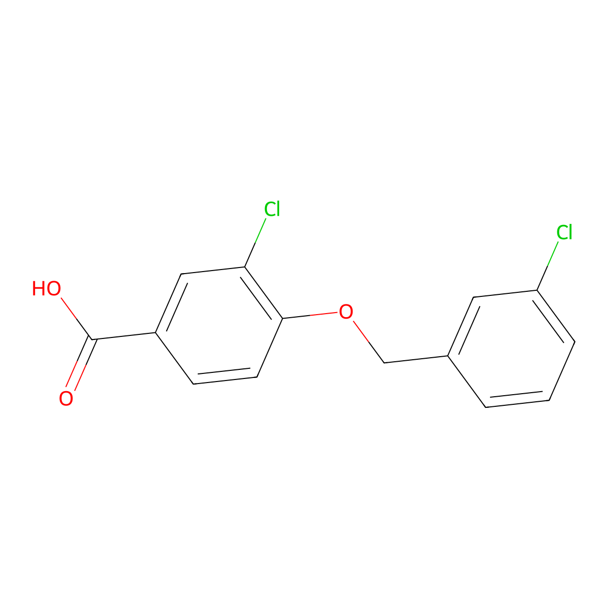 3-chloro-4-[(3-chlorophenyl)methoxy]benzoic Acid molecular structure, CAS 1002970-32-2