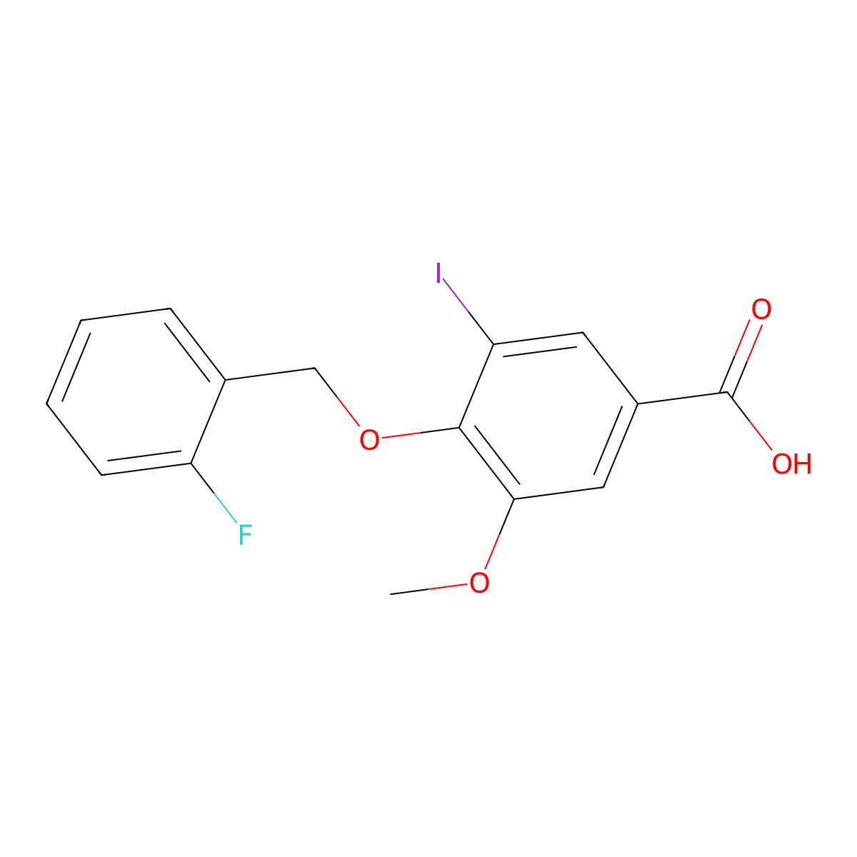 4-[(2-Fluorophenyl)methoxy]-3-iodo-5-methoxybenzoic acid molecular structure, CAS 1002970-33-3