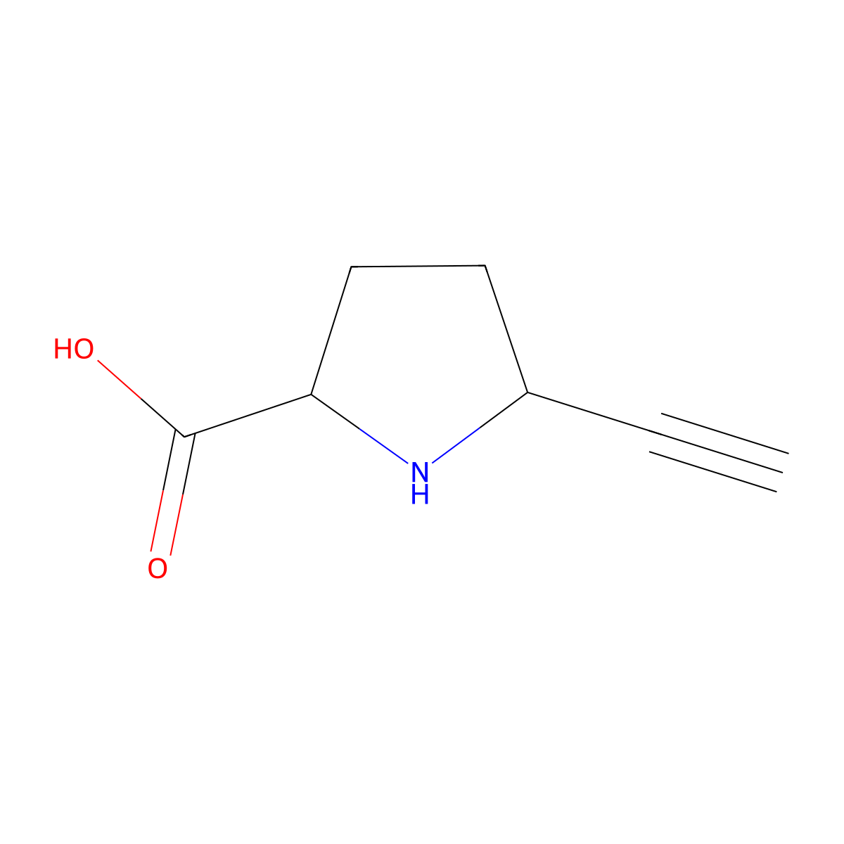 rac-(2R,5S)-5-ethynylpyrrolidine-2-carboxylic acid, cis molecular structure, CAS 1003022-06-7