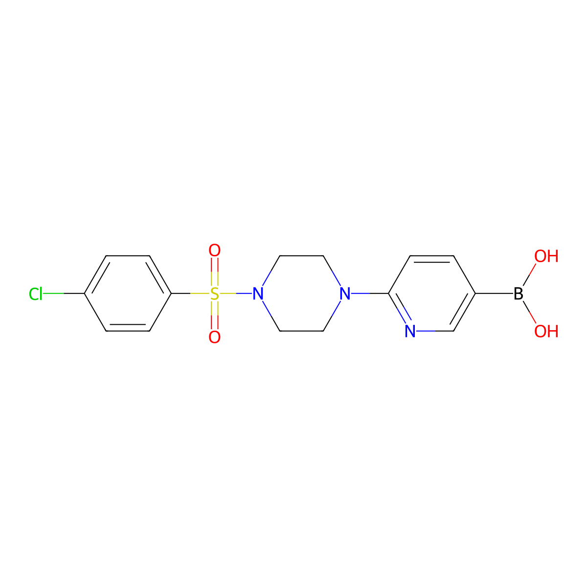 (6-(4-((4-Chlorophenyl)sulfonyl)piperazin-1-yl)pyridin-3-yl)boronic acid molecular structure, CAS 1003043-43-3