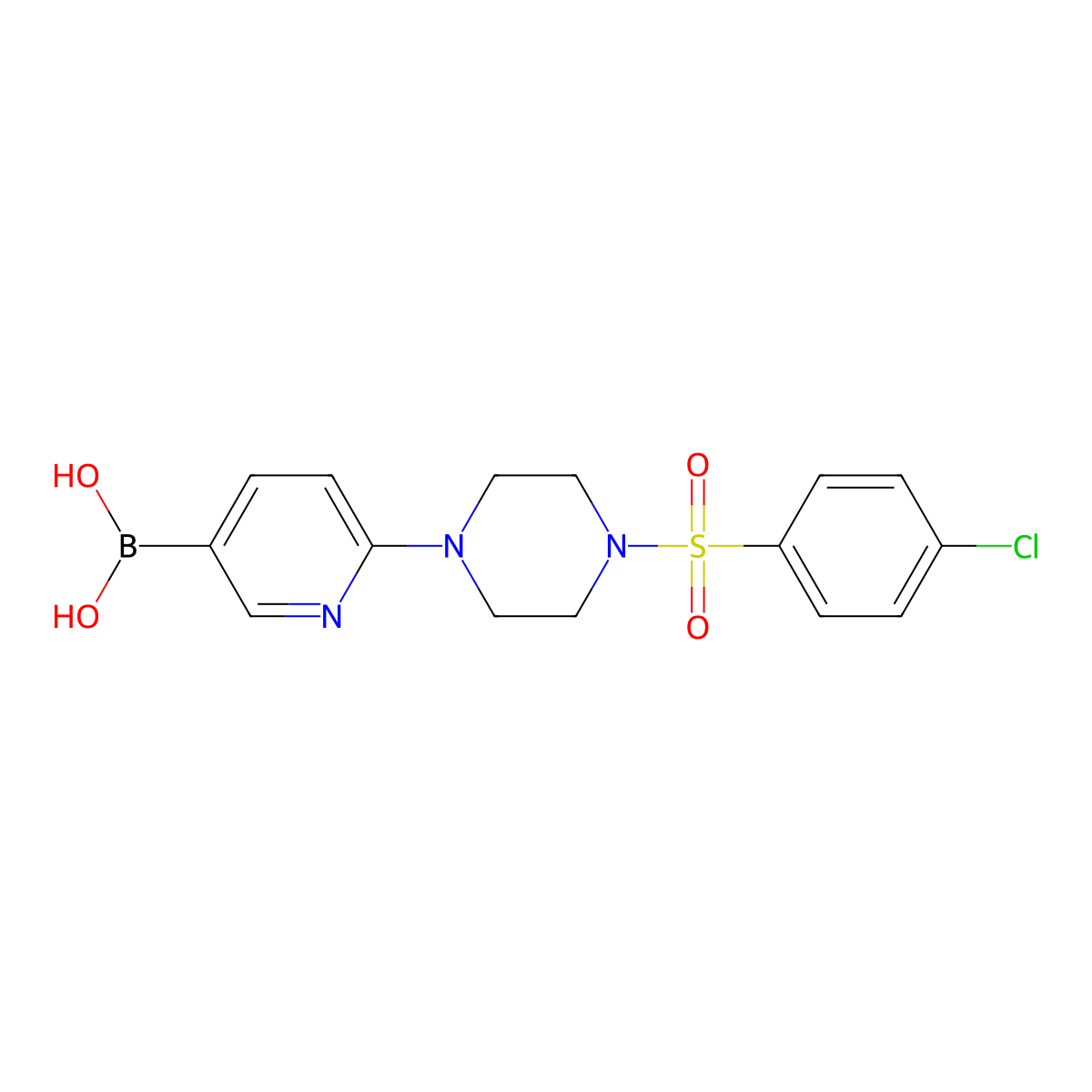 (6-(4-((4-Chlorophenyl)sulfonyl)piperazin-1-yl)pyridin-3-yl)boronic acid molecular structure, CAS 1003043-43-3