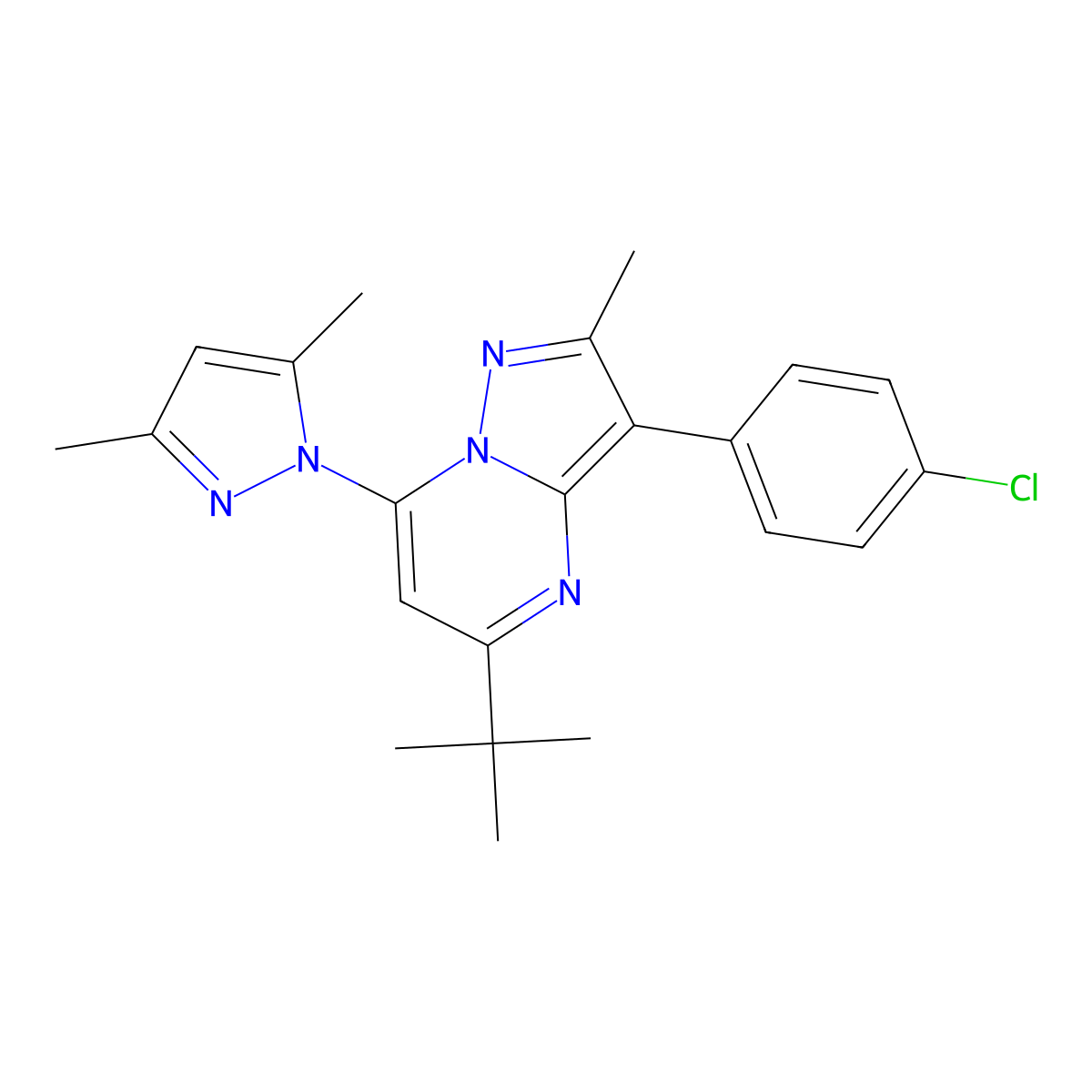 1-[5-tert-butyl-3-(4-chlorophenyl)-2-methylpyrazolo[1,5-a]pyrimidin-7-yl]-3,5-dimethyl-1H-pyrazole molecular structure, CAS 1003081-35-3