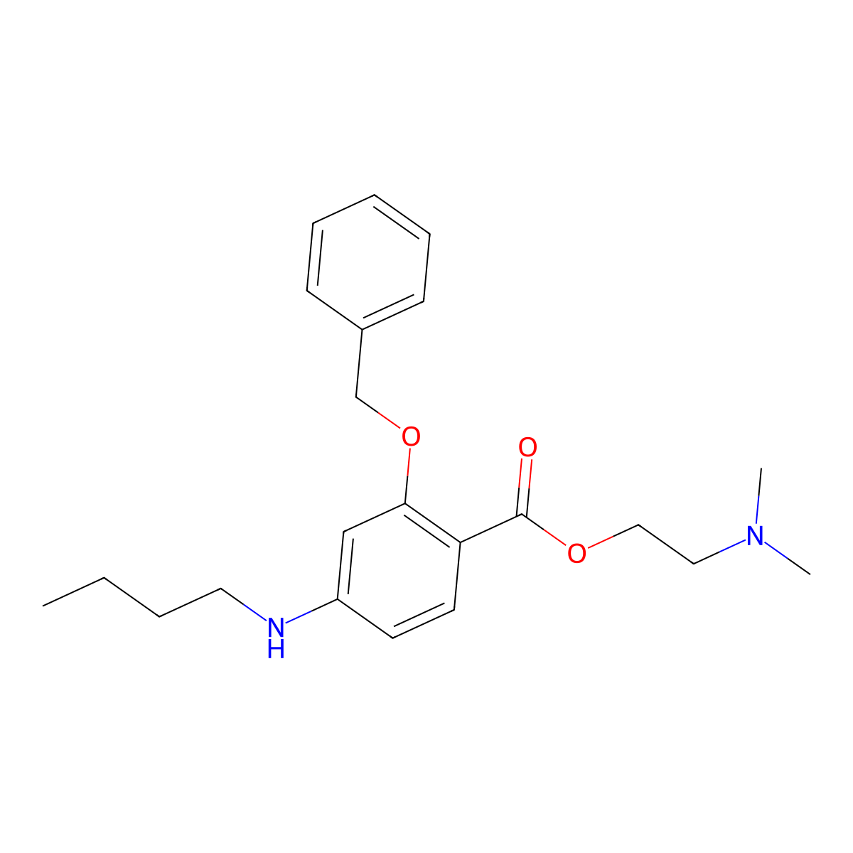 Benzoic acid, 2-(benzyloxy)-4-butylamino-, 2-(dimethylamino)ethyl ester molecular structure, CAS 100311-18-0