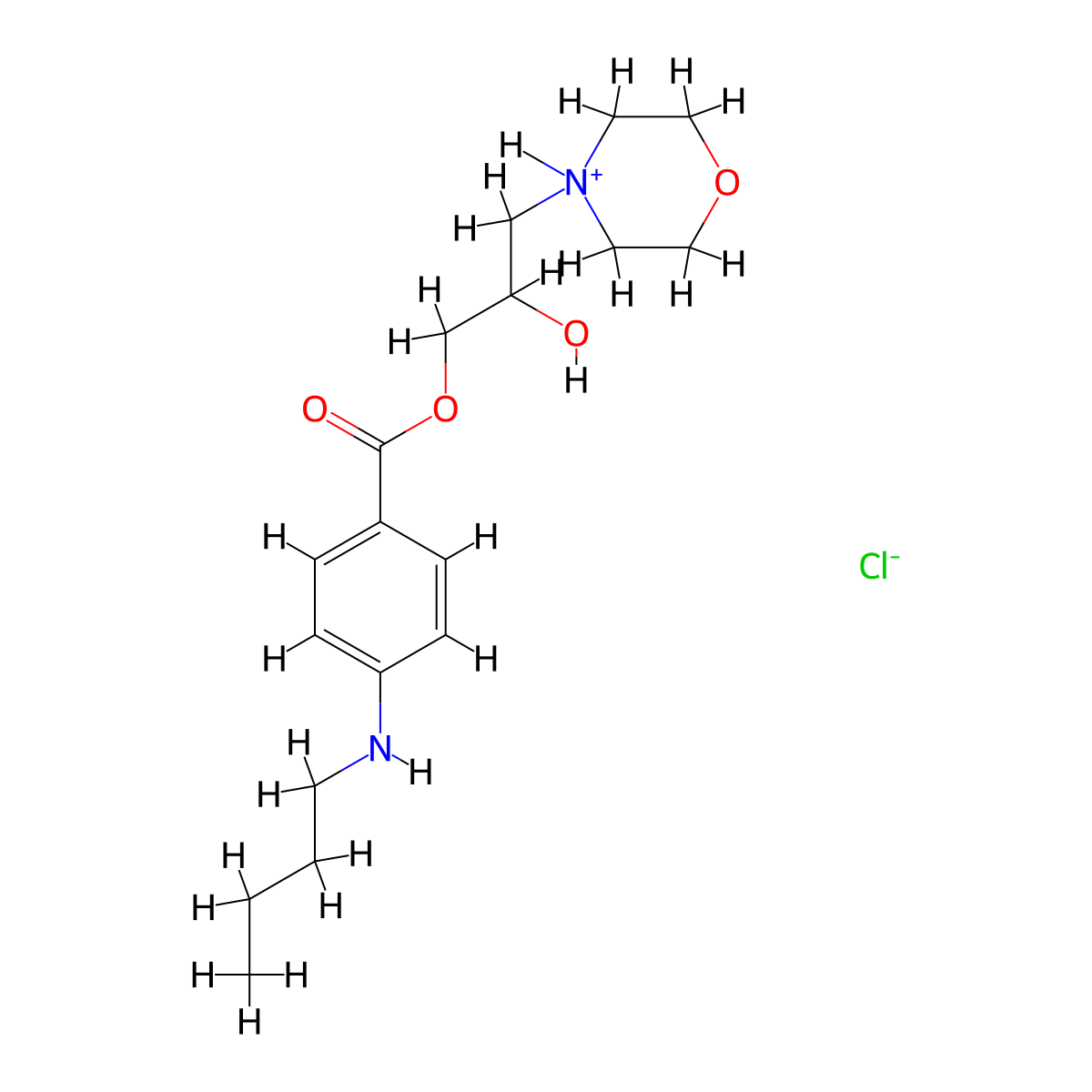 Benzoic acid, p-(butylamino)-, 2-hydroxy-3-morpholinopropyl ester, hydrochloride molecular structure, CAS 100311-24-8