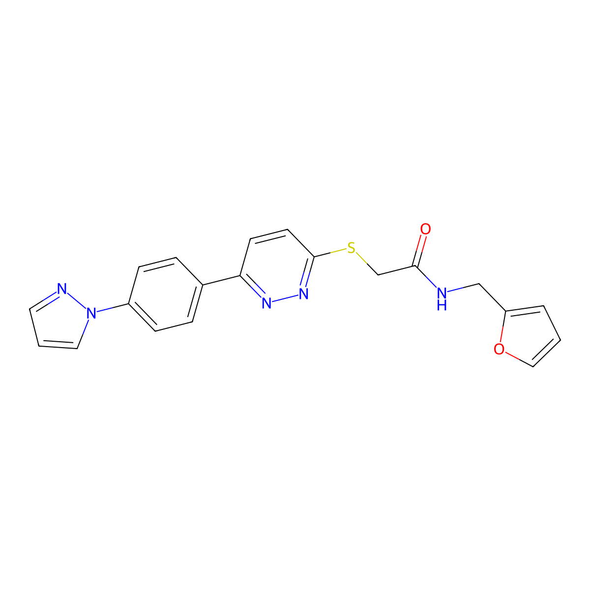 N-(furan-2-ylmethyl)-2-[6-(4-pyrazol-1-ylphenyl)pyridazin-3-yl]sulfanylacetamide molecular structure, CAS 1003156-72-6