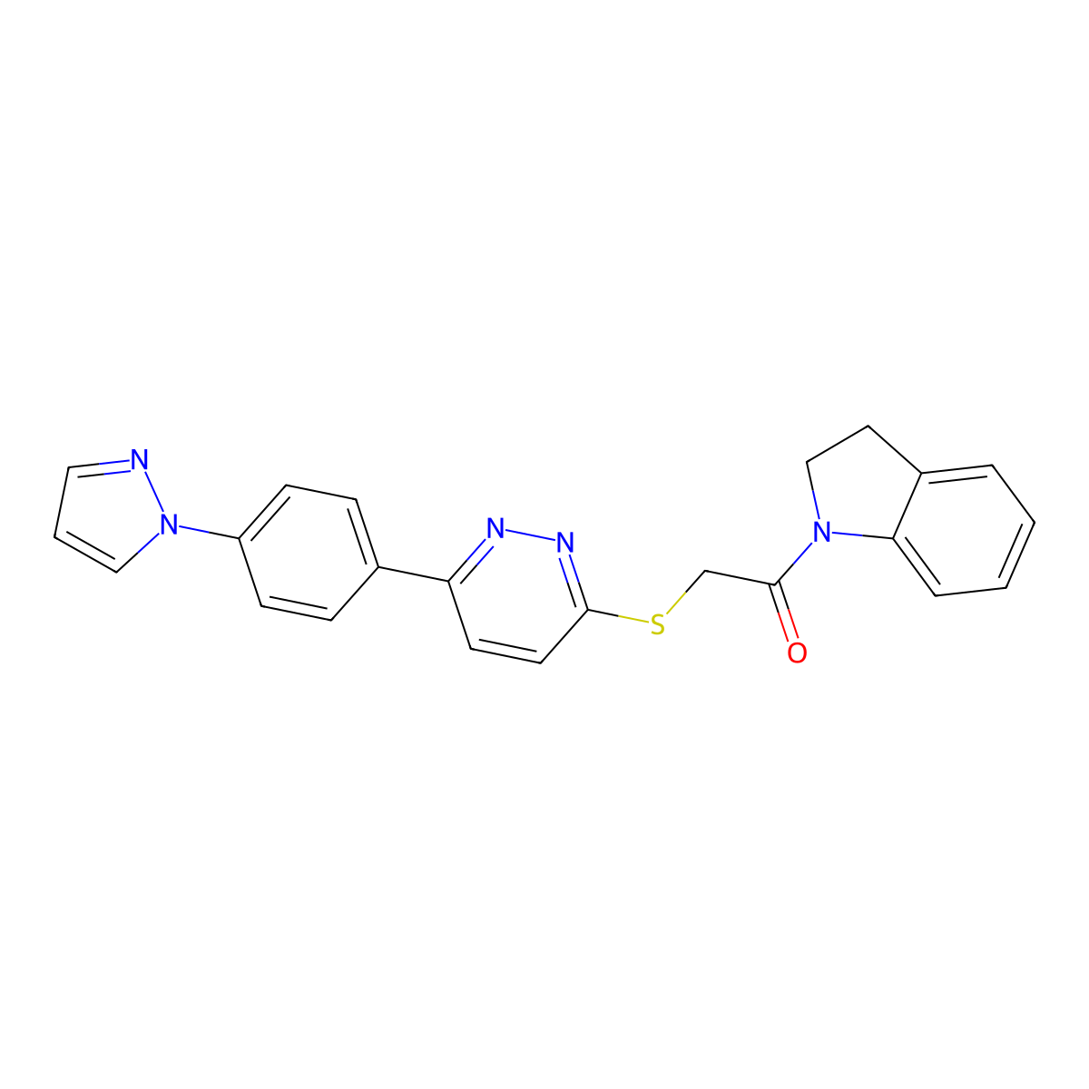 1-(2,3-Dihydroindol-1-yl)-2-[6-(4-pyrazol-1-ylphenyl)pyridazin-3-yl]sulfanylethanone molecular structure, CAS 1003156-79-3